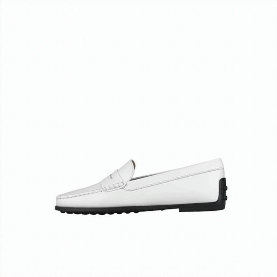 Minimalist White Leather Penny Loafers with Rubber Sole