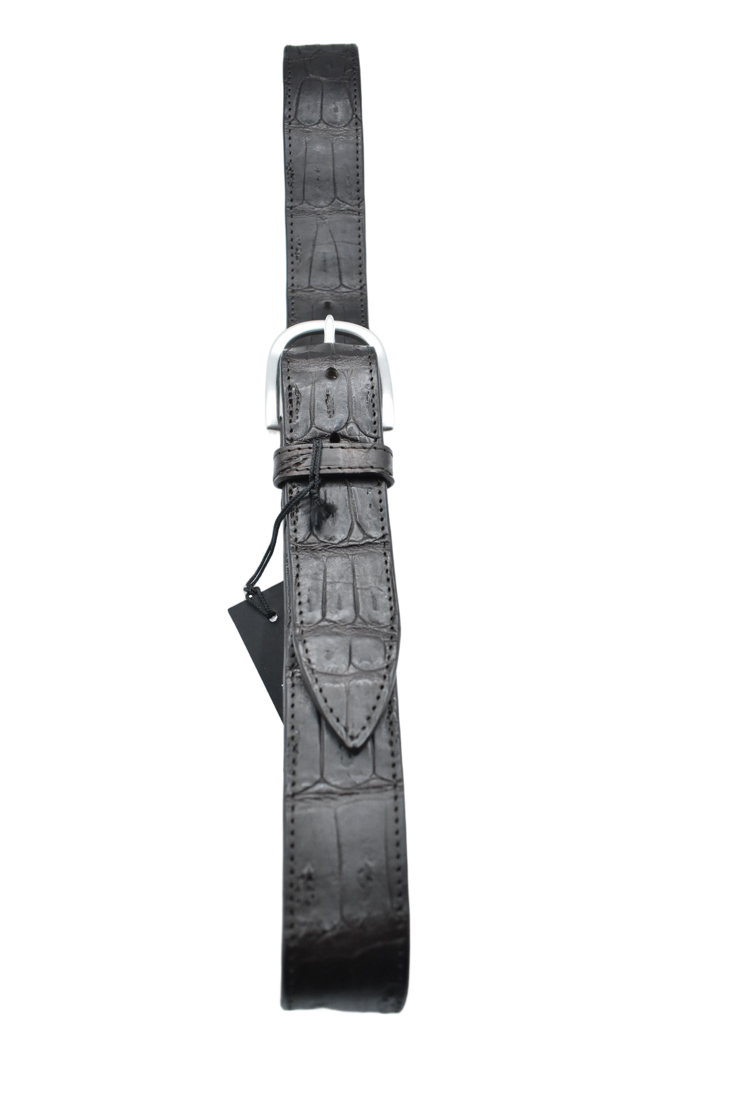 Crocodile Finish Belt With Polished Metal Buckle
