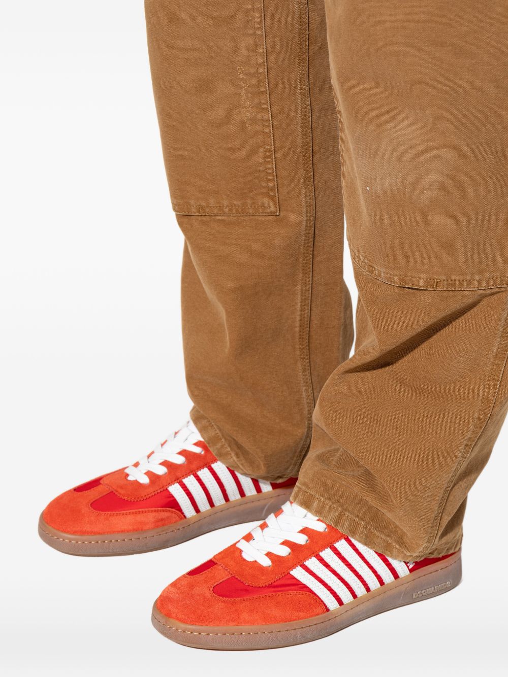 Red Leather Sneakers With Striped Detailing