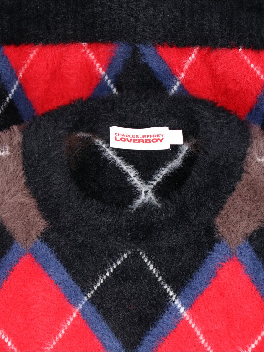 Fluffy Gloves Sweater In Multicolor Nylon Diamond Pattern