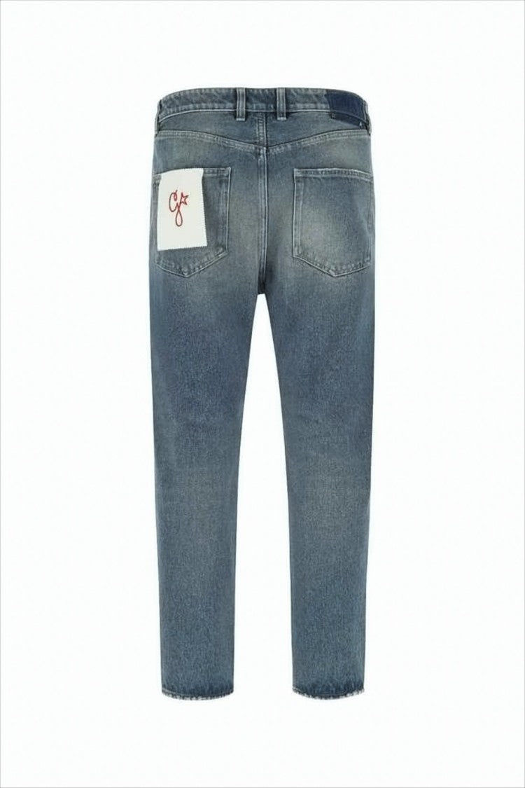 Denim Pants With Classic Five-Pocket Design And Distinctive Patch
