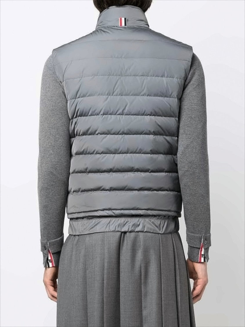 Padded Grey Vest with High Collar and Signature Stripes