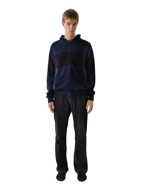 Zip-Up Hoodie with Ribbed Cuffs and Flap Pockets