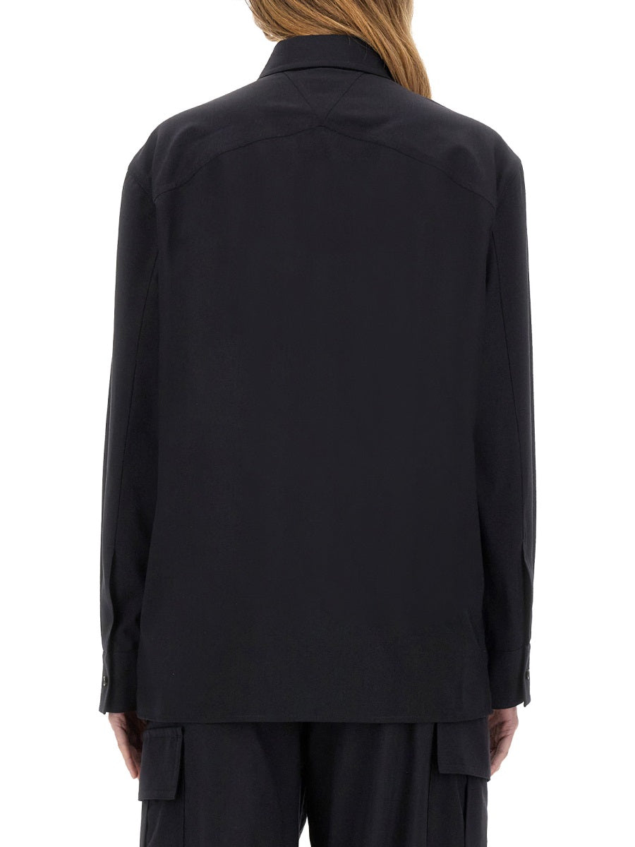 Tailored Wool Shirt with Structured Collar