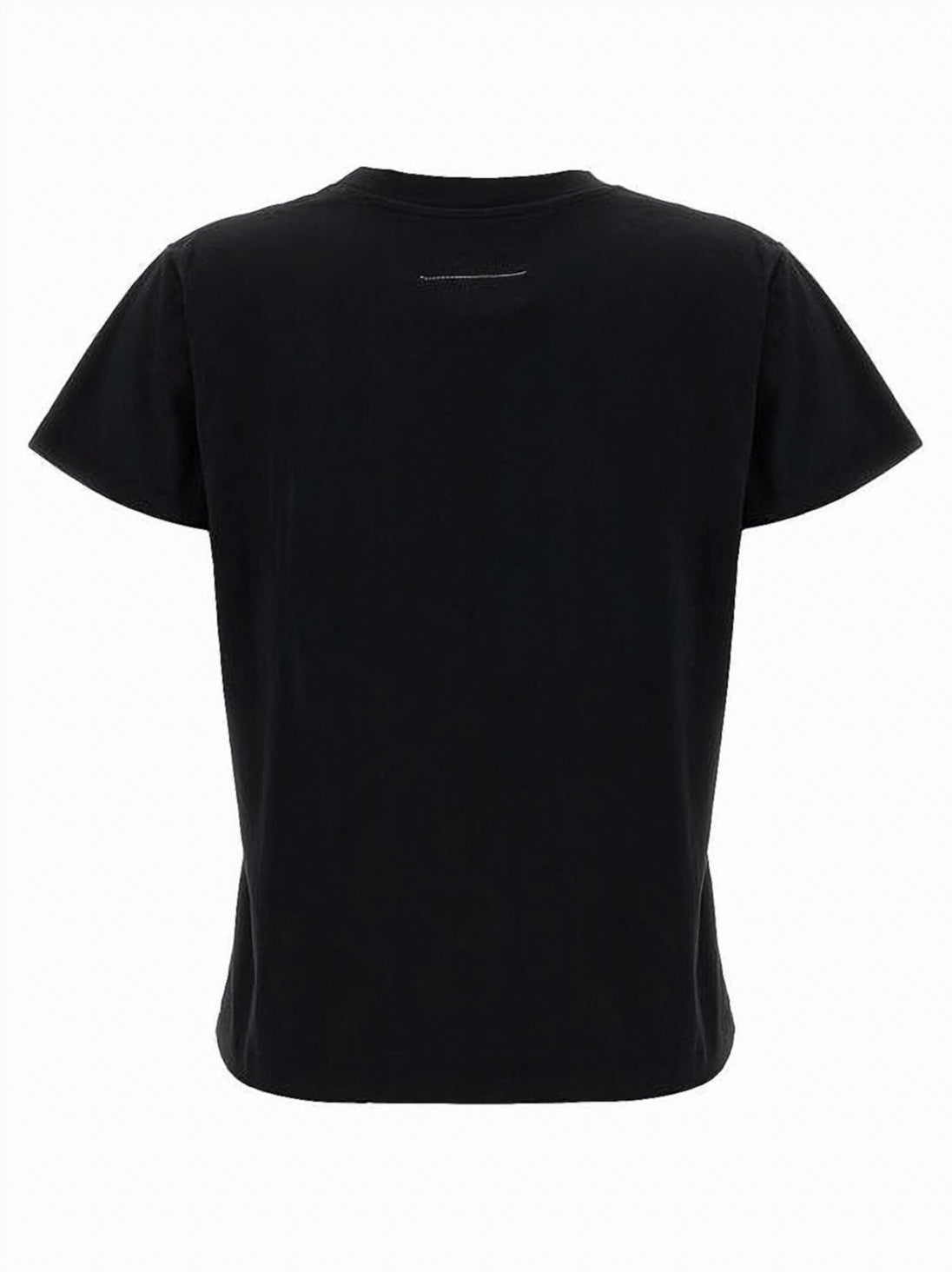 Cropped Black T-Shirt with Rectangular Label Detail