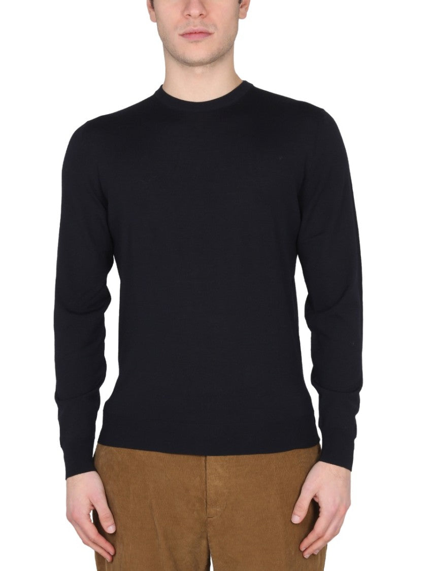 Tailored Cross-Neck Wool Jersey With Ribbed Collar