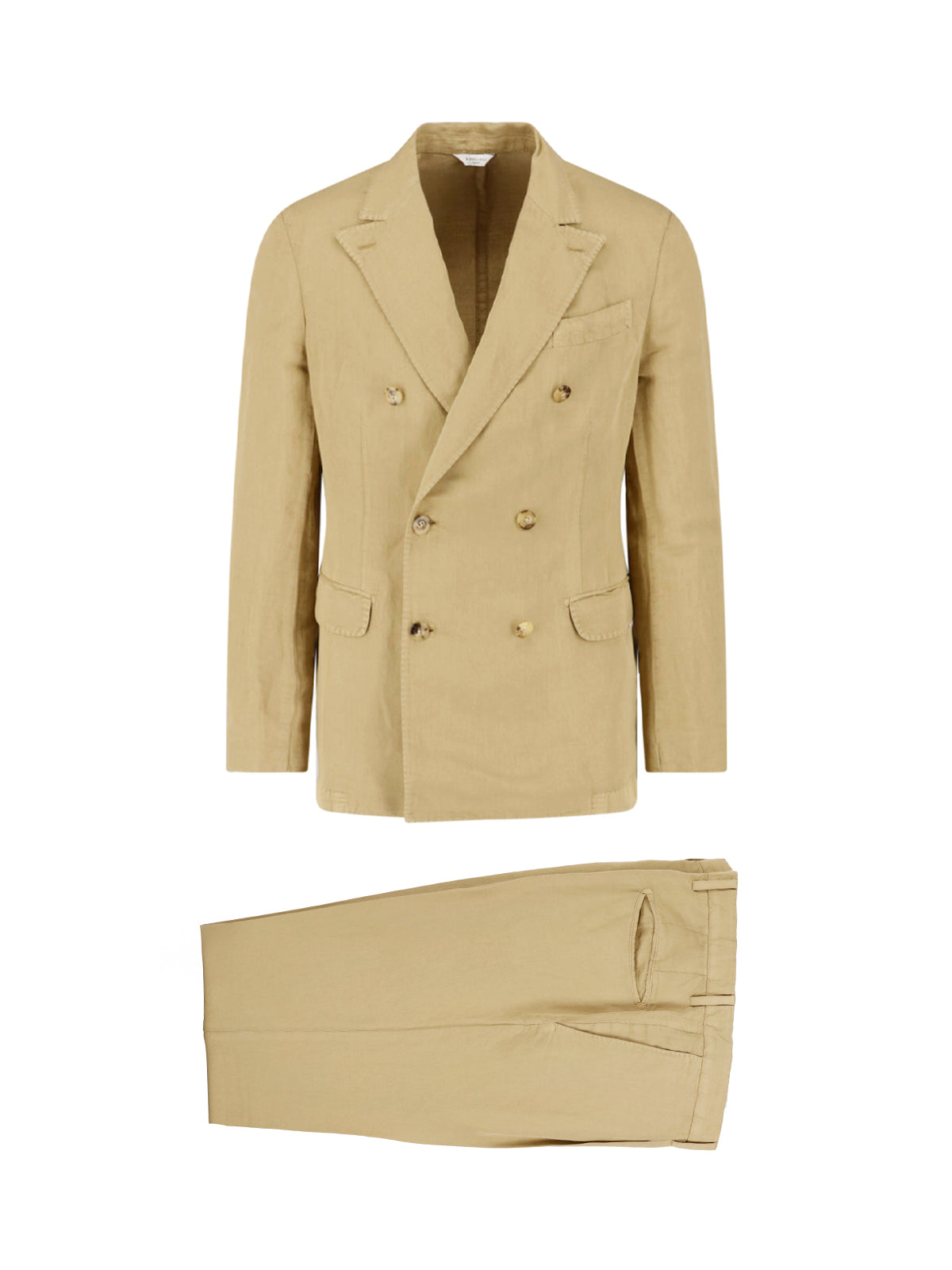Beige Double-Breasted Cotton Linen Suit