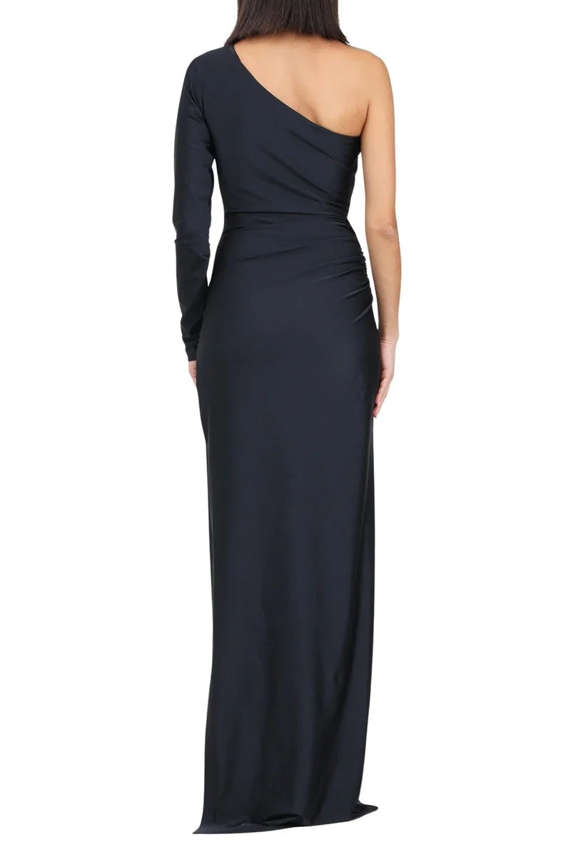 Long Lycra One-Shoulder Dress - Black