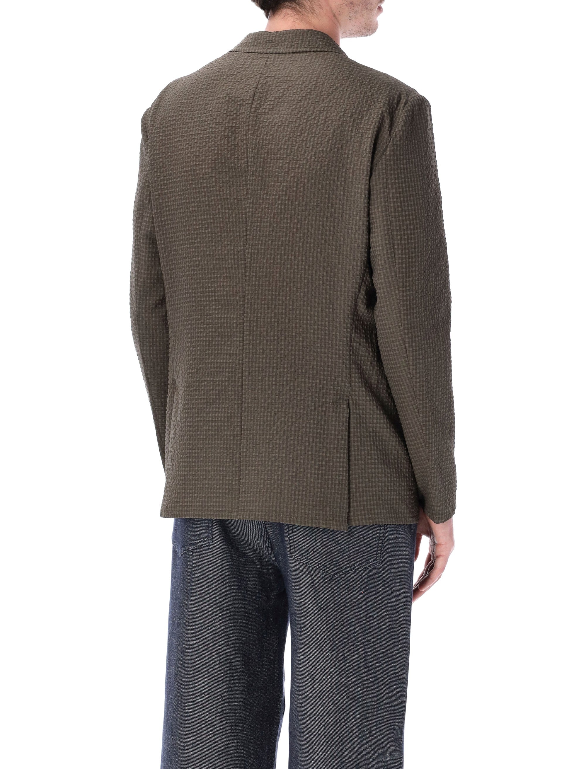 Textured Brown Seersucker Blazer