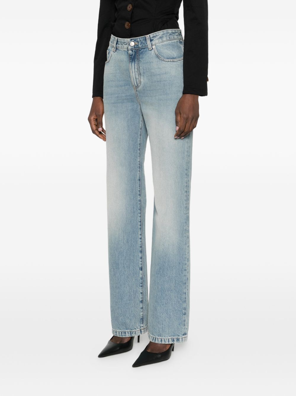 Straight Leg Washed Denim Jeans