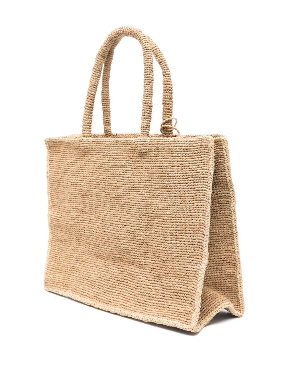 Rectangular Woven Tote Bag with Cursive Logo