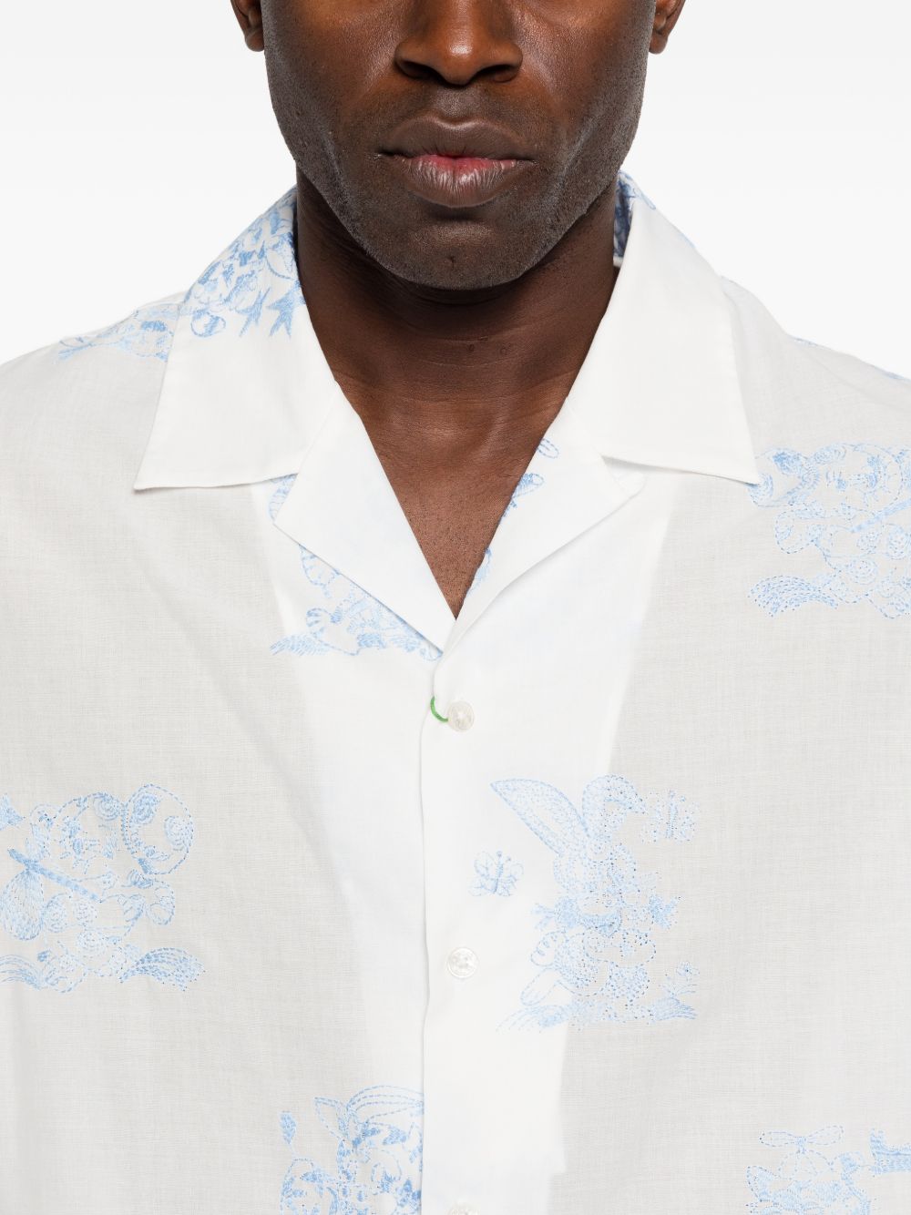 Short-Sleeve Camp Collar Shirt In White Silk-Nylon Blend
