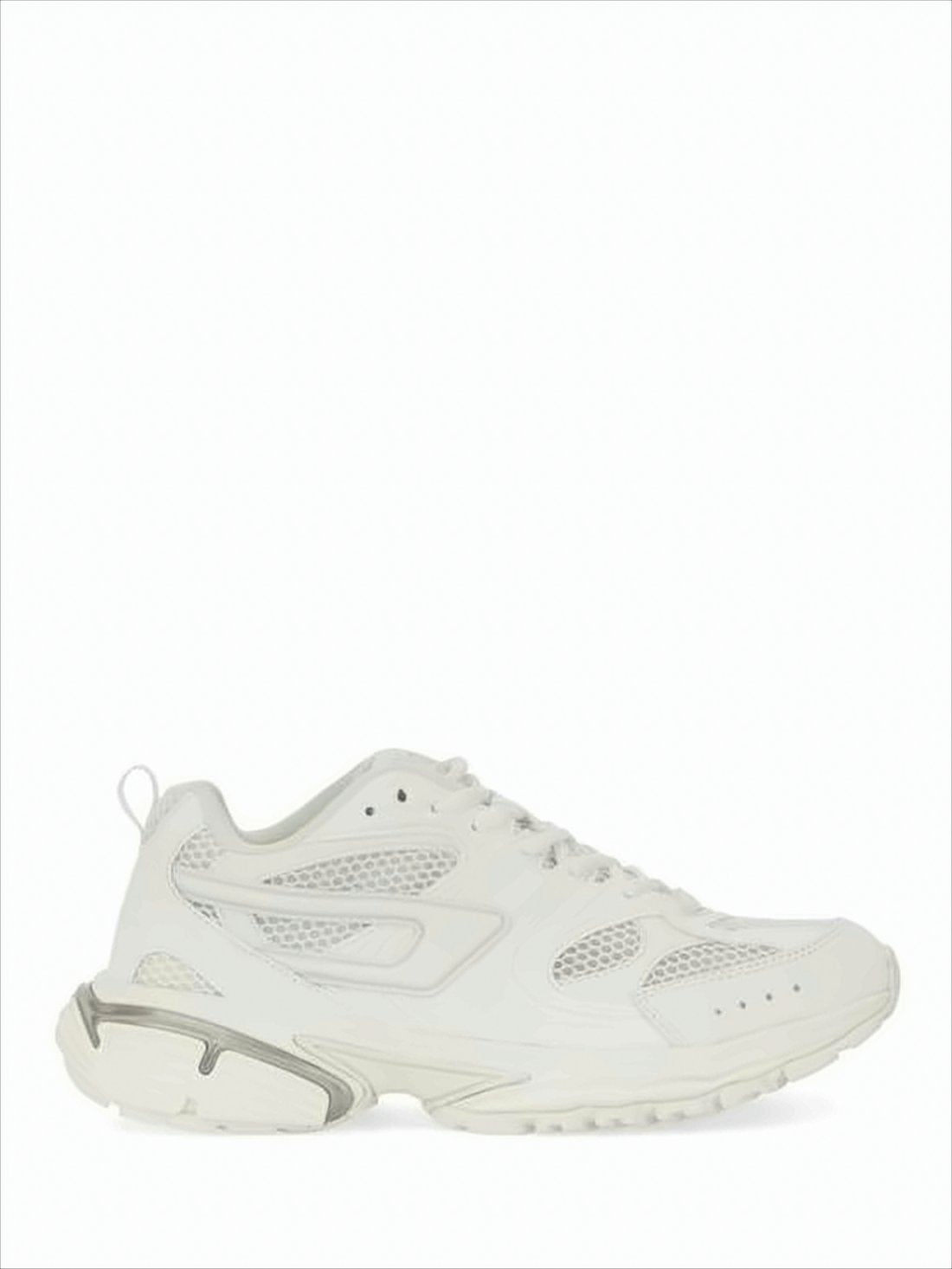 White Polyester Sneakers with Mesh Accents