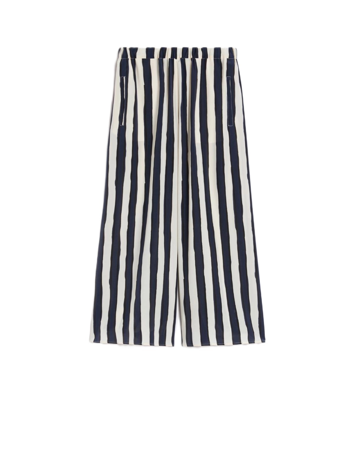 Wide-Leg Pants with Vertical Stripes and Elastic Waistband