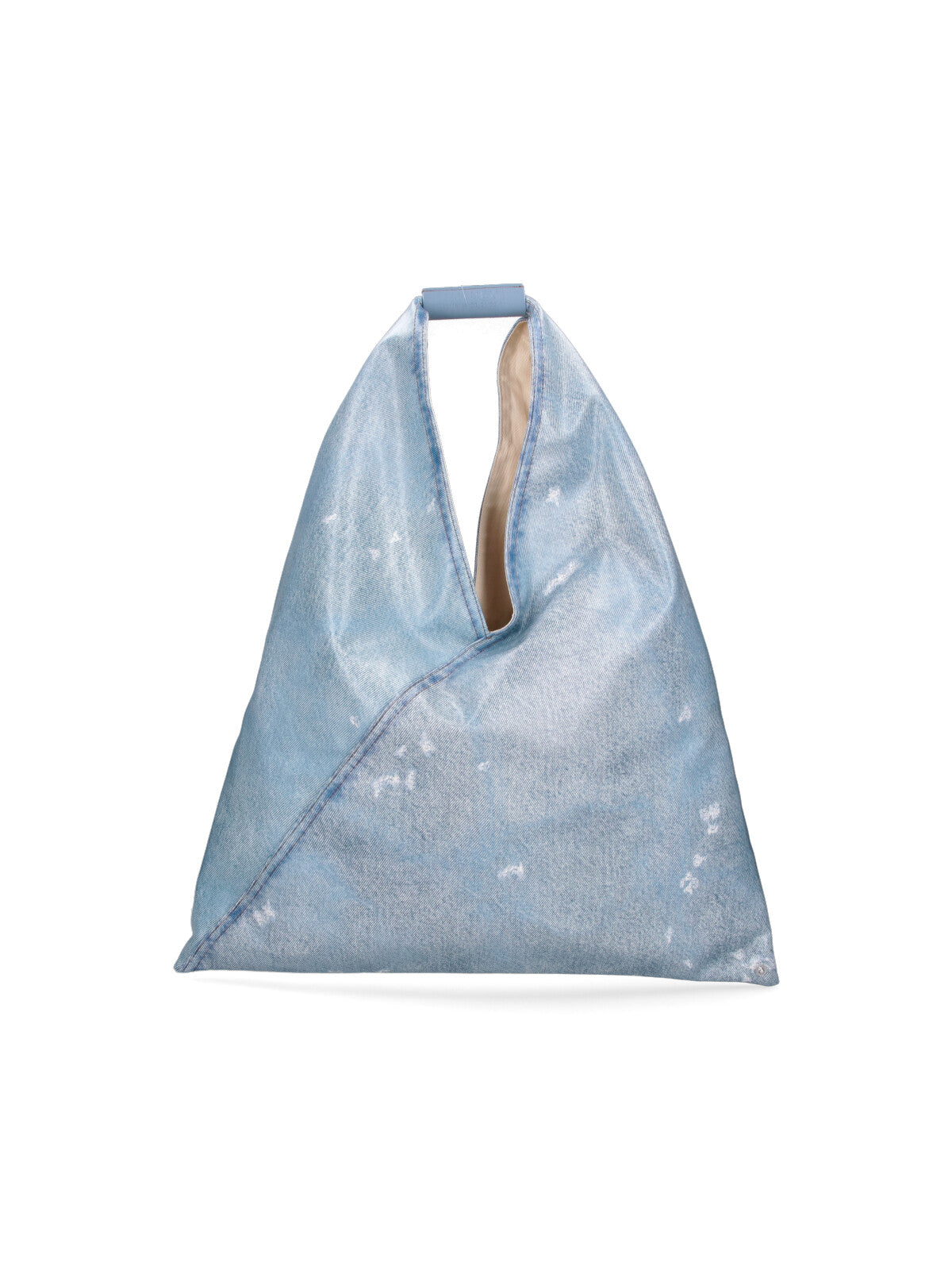 Triangular Denim-Effect Bag with Structured Handle