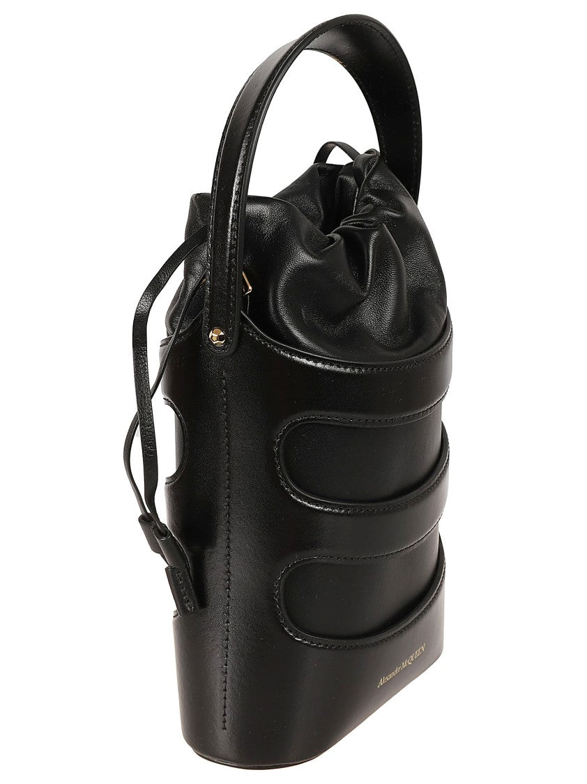 Structured Drawstring Leather Bag With Cut-Out Detailing