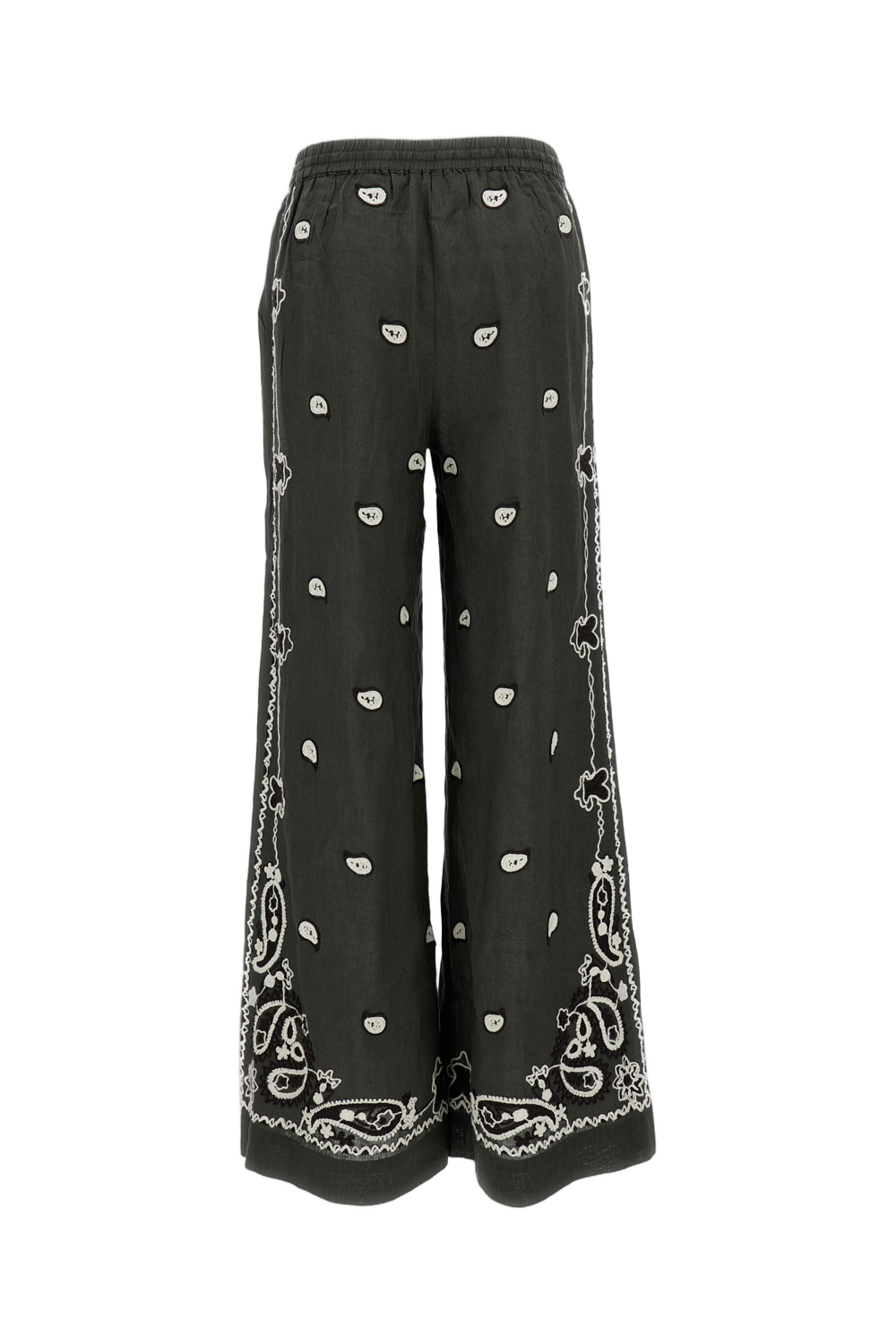 Embroidered Linen Trousers With Wide Leg