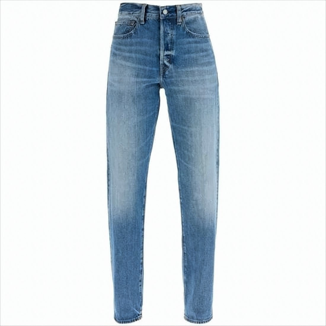 Mid-Rise Straight-Leg Denim Pants with Five-Pocket Design