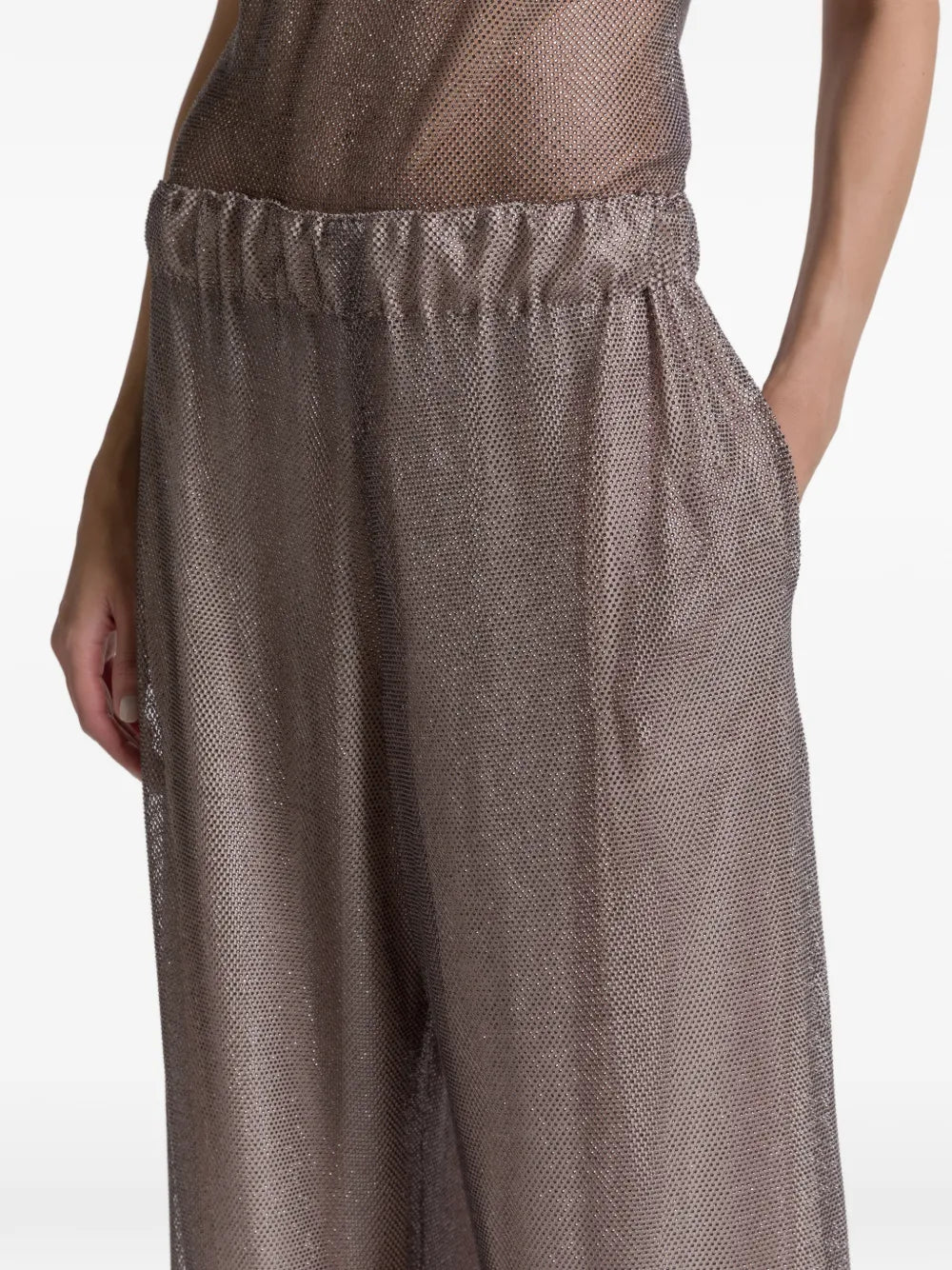 Wide-Leg Pants with Elastic Waistband and Sheer Fabric