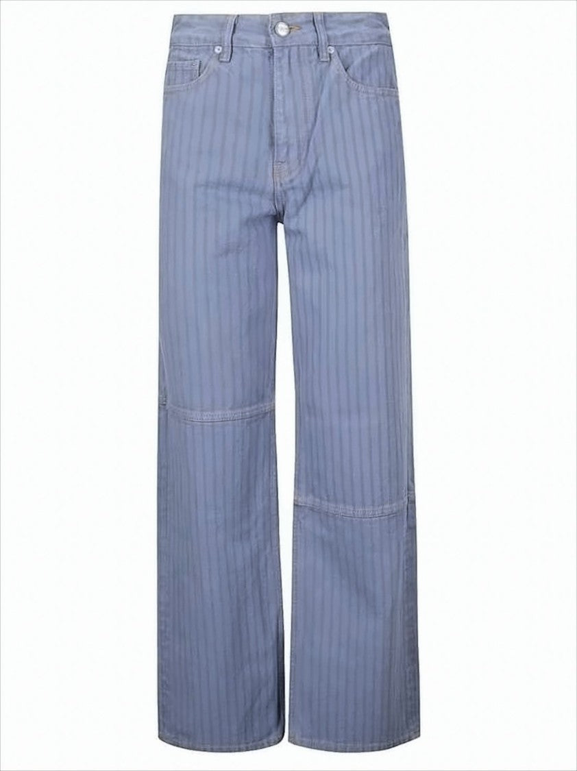 Relaxed Wide-Leg Denim Pants with Vertical Stripes