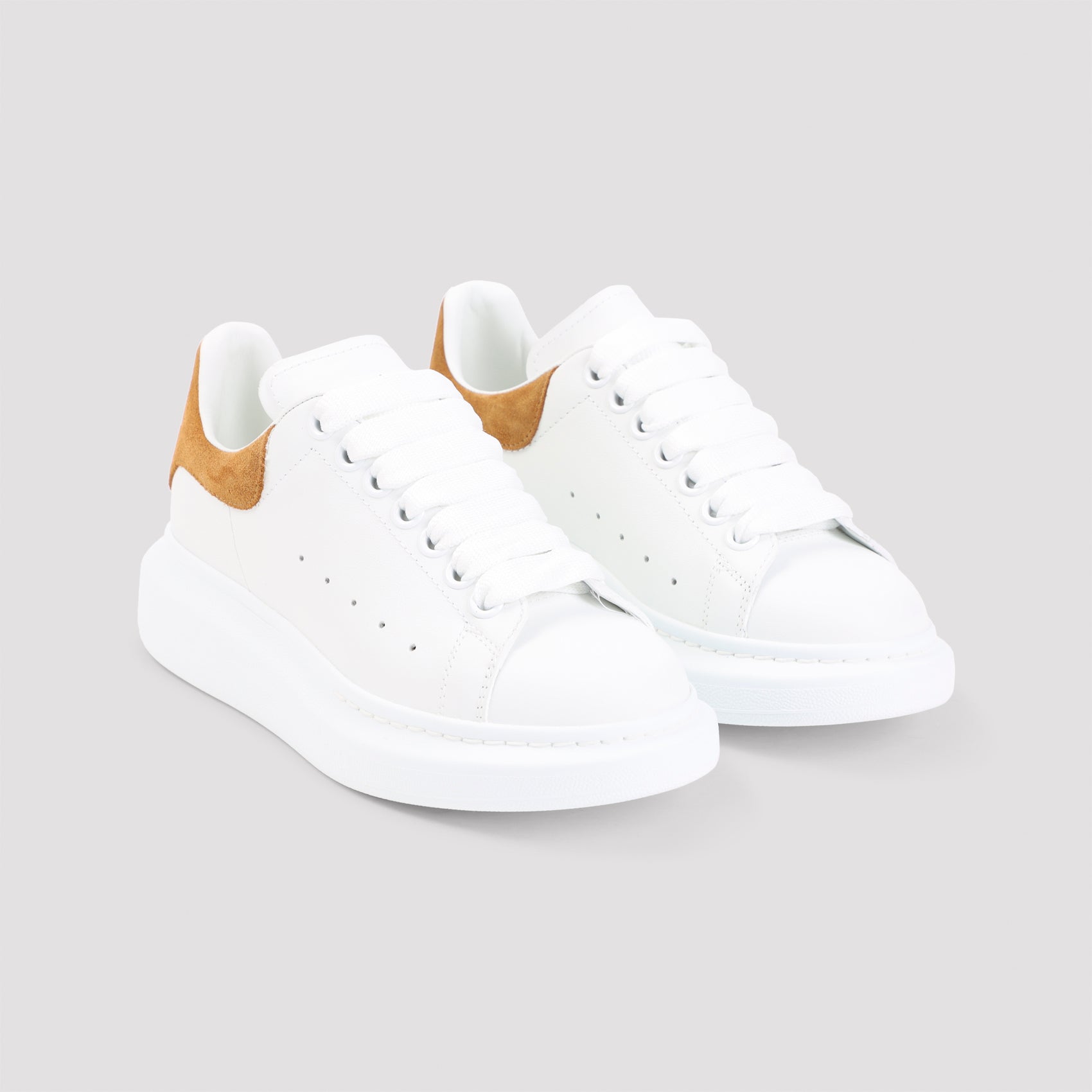 Sole White Sneakers with Tan Suede Tab