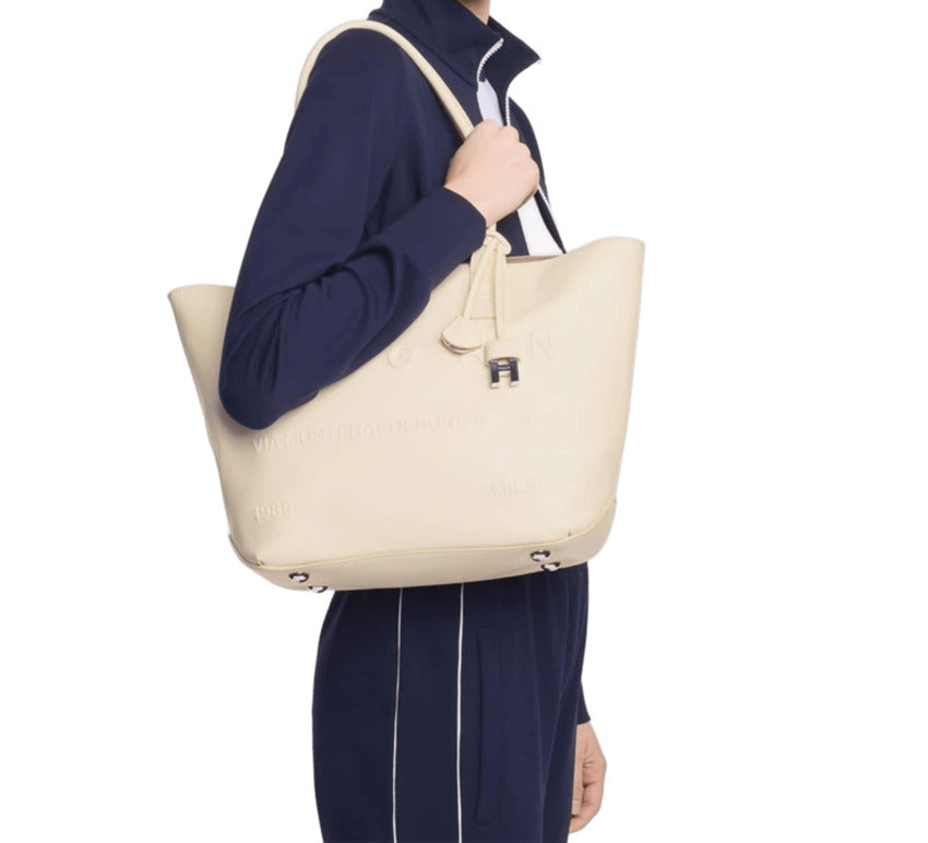 Ivory Leather Shopping Bag
