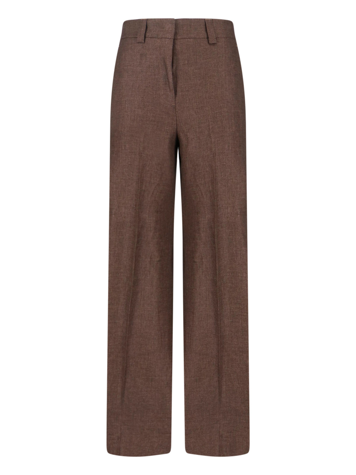 Brown Tailored Straight-Leg Linen Trousers