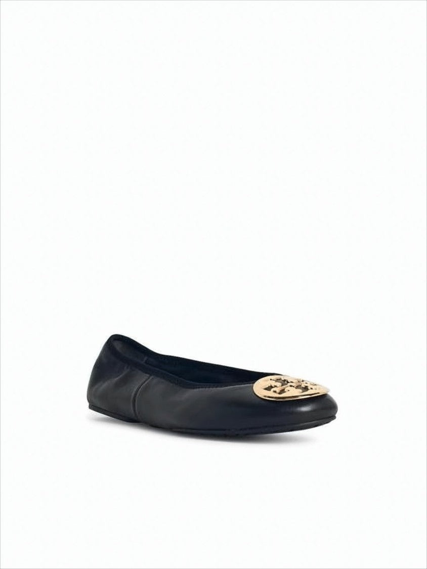 Nappa Leather Flat Shoes with Metallic Emblem