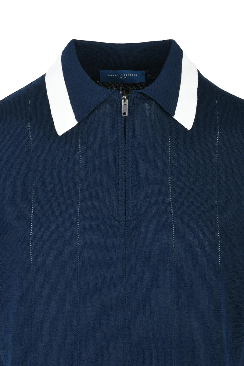 Knitted Cotton Polo - Blue