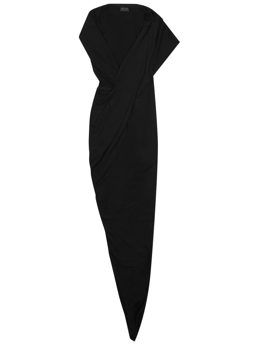 Draped Midi Dress With Asymmetrical Hemline