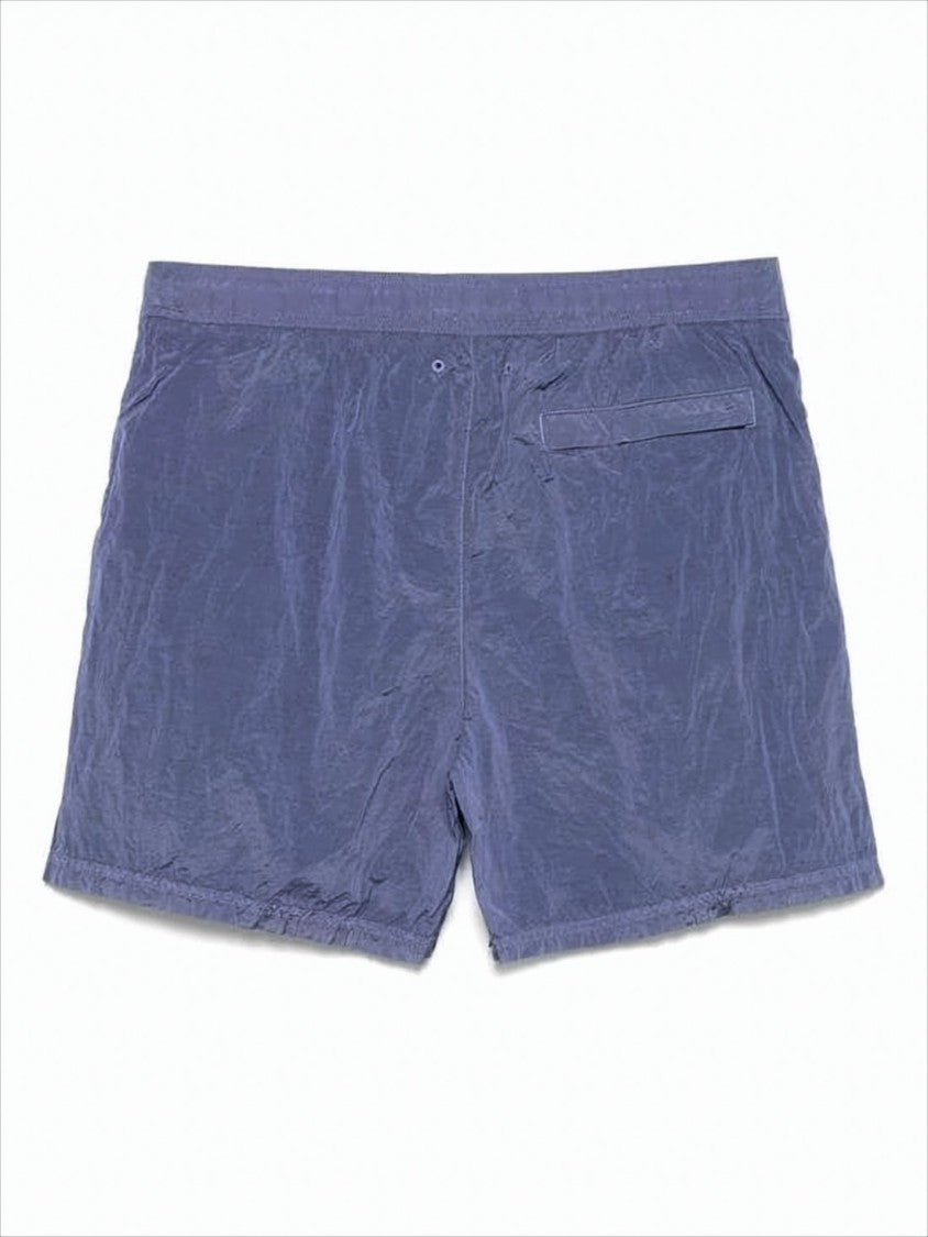 Lightweight Crinkled Texture Shorts with Logo Patch Detail