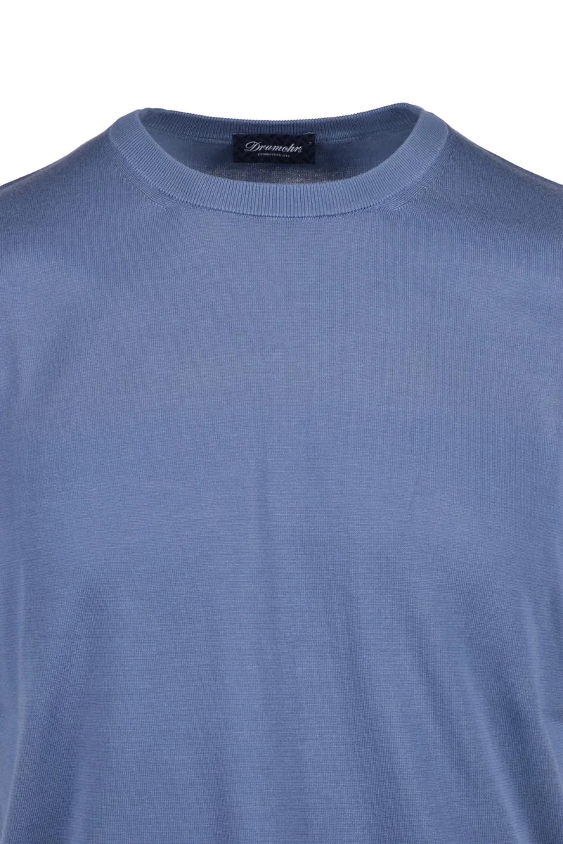 Cotton Crew Neck Top - Blue