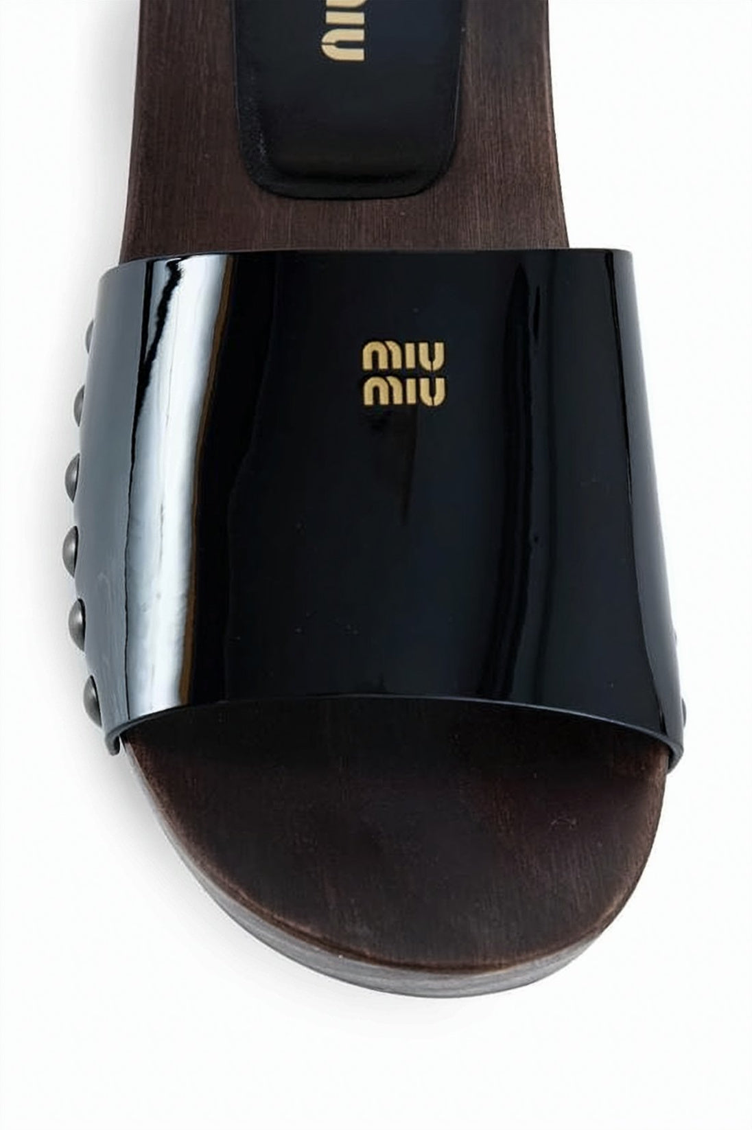Patent Leather Slide Sandals with Studded Accents