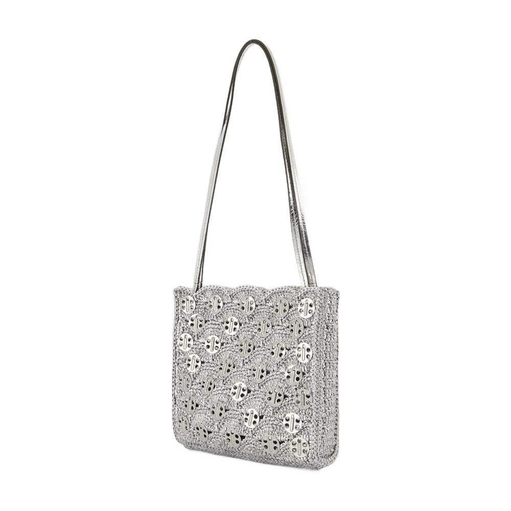 Woven Silver Raphia Shoulder Bag