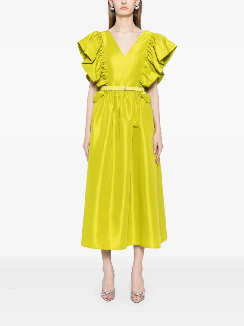 Taffeta Dress With Gathered Sleeves