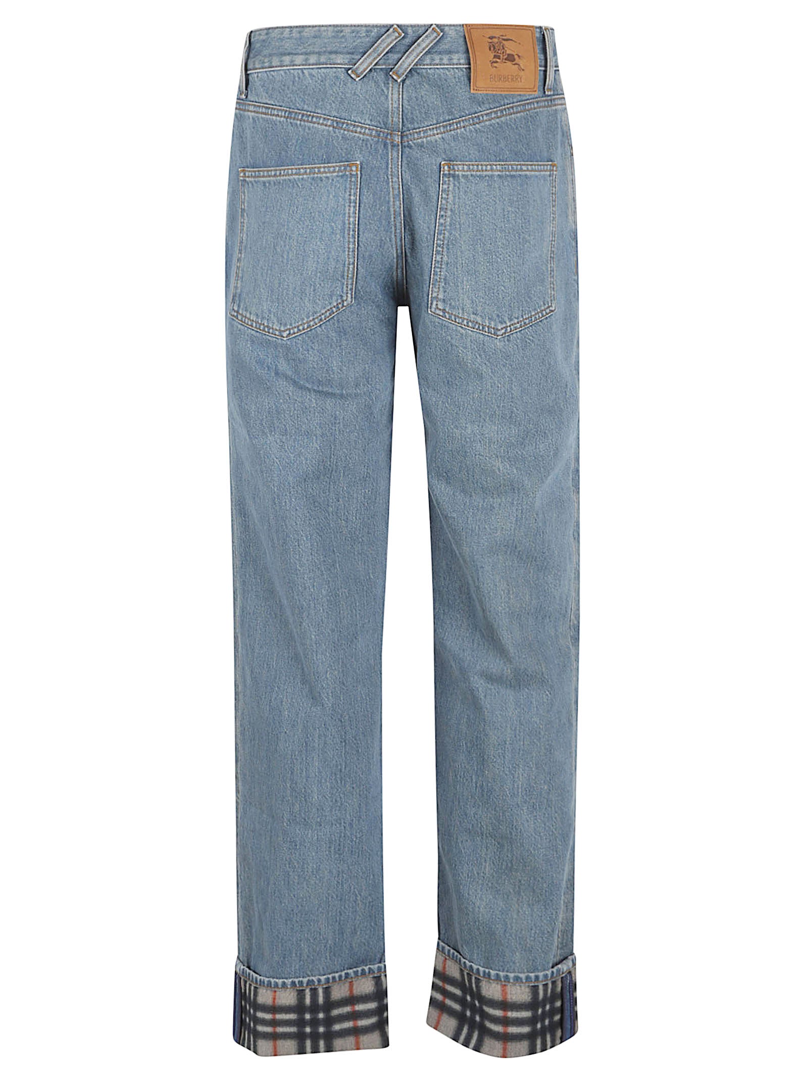 Classic Straight-Leg Denim Jeans with Check Lining