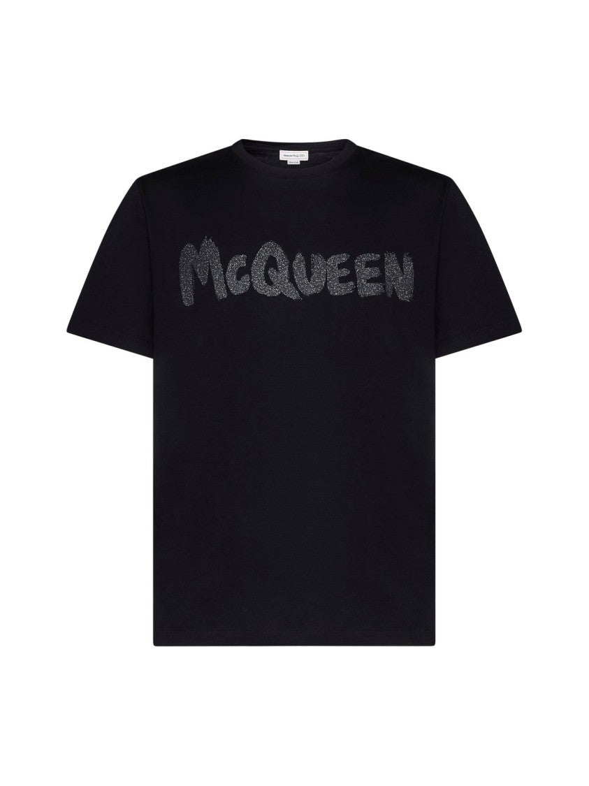 Distressed Graphic Black T-Shirt with Classic Crew Neckline