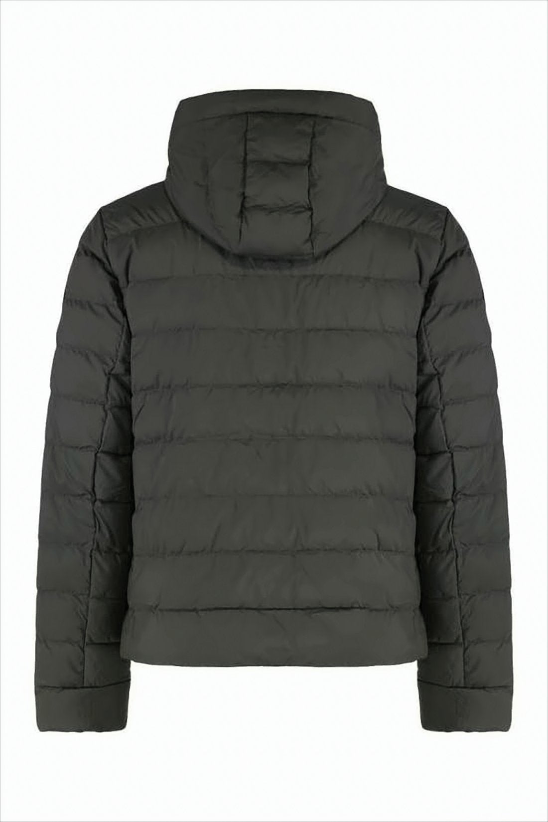Cropped Puffer Jacket with Horizontal Quilting and Hood