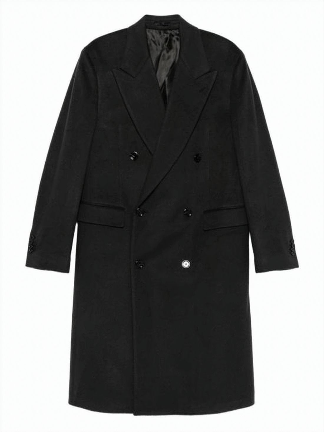 Double-Breasted Black Cashmere Blend Coat
