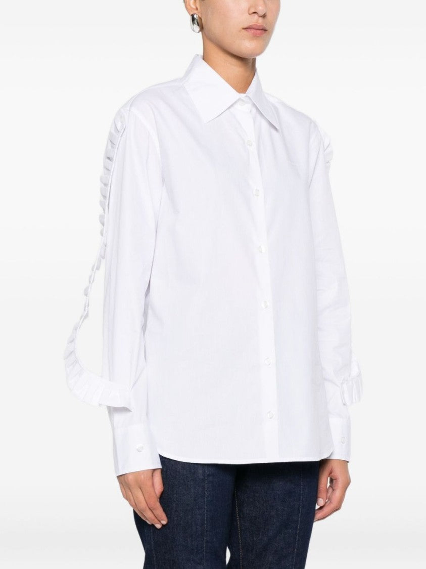 Ruffled Trim White Cotton Shirt