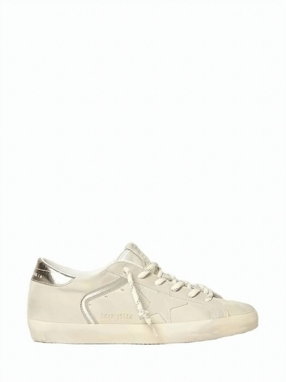 Distressed White Leather Low-Top Sneakers With Glitter Detail