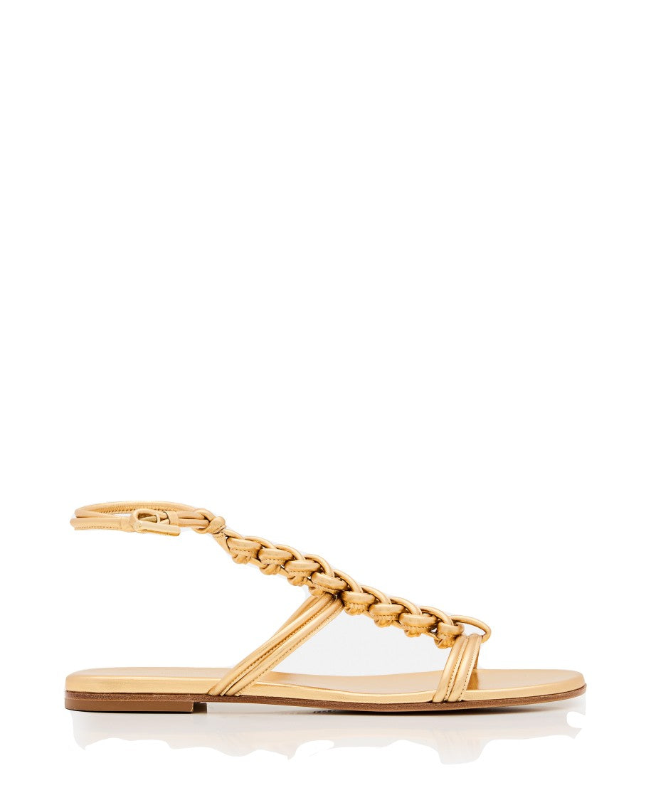 Woven Leather Sandals With Round Open Toe Design