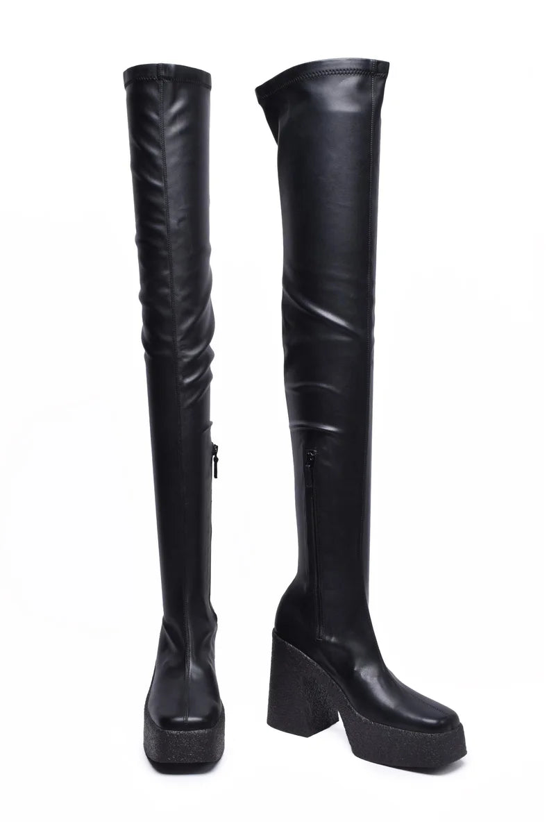 High Heel Rubber Boots - Black