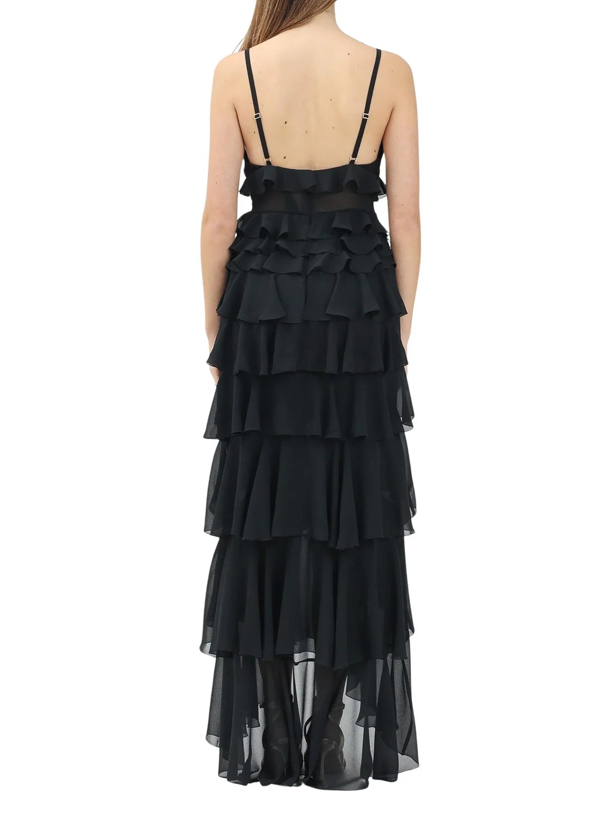 Black Polyester Ruffled Voile Dress