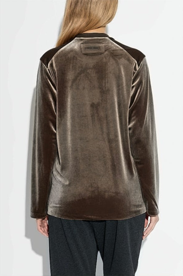Long-Sleeve Velvet Texture Top With Subtle Sheen