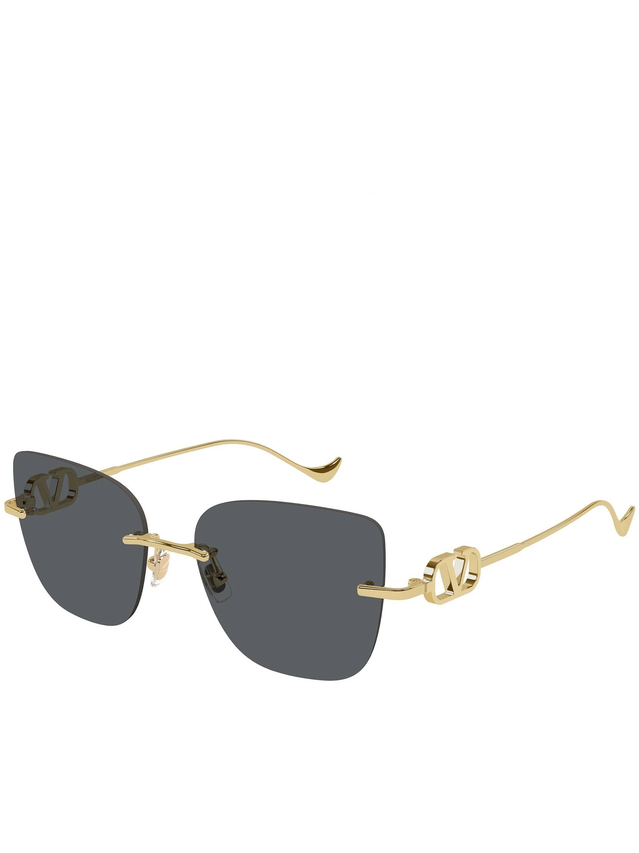 Black Rimless Rectangular Gold-tone Metal Sunglasses