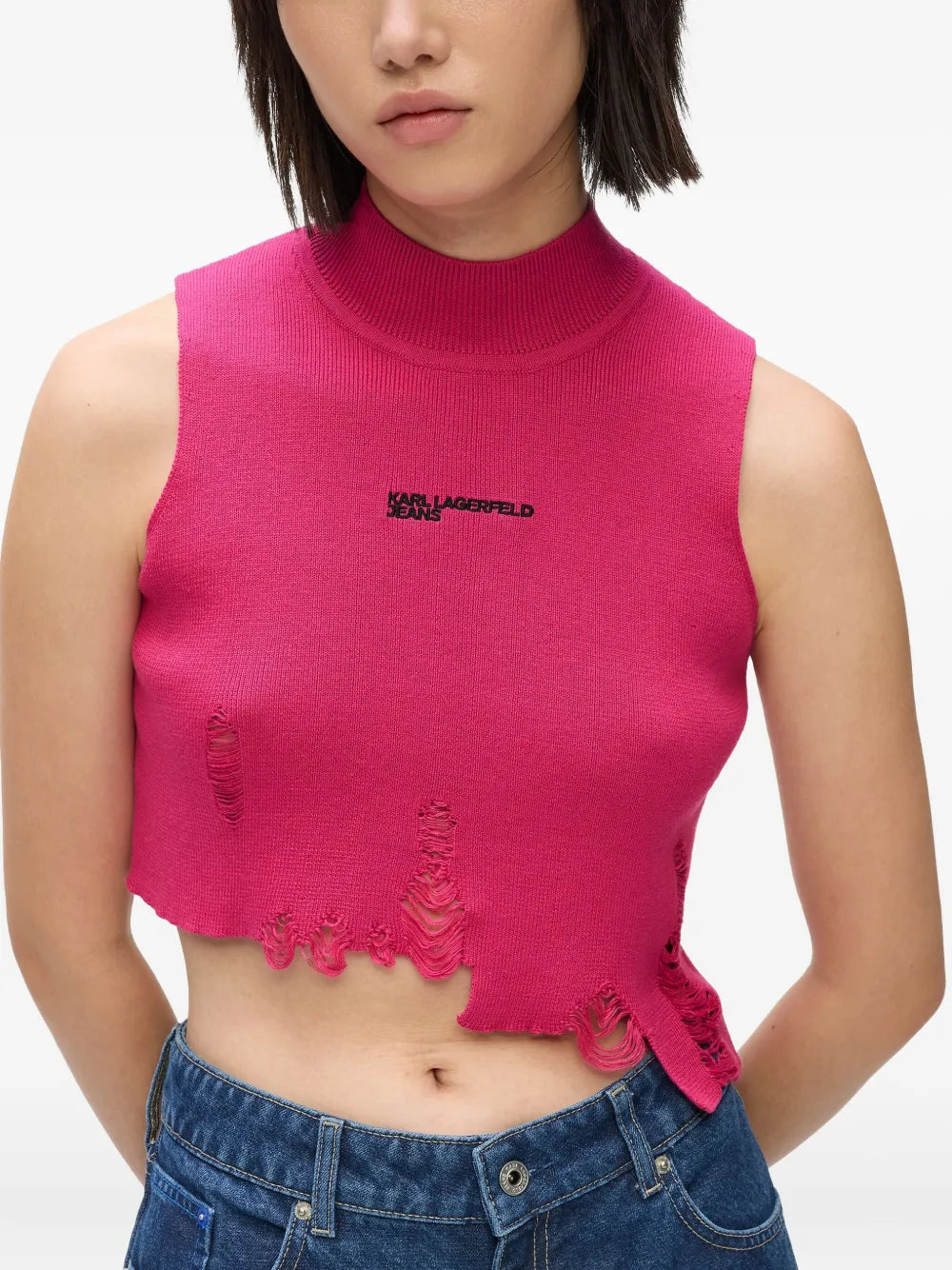 Sleeveless Crop Top with High Neckline