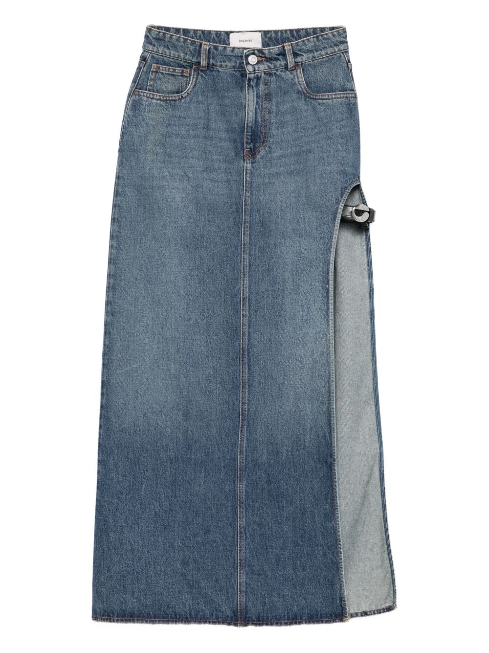 High-Waisted Blue Denim Midi Skirt