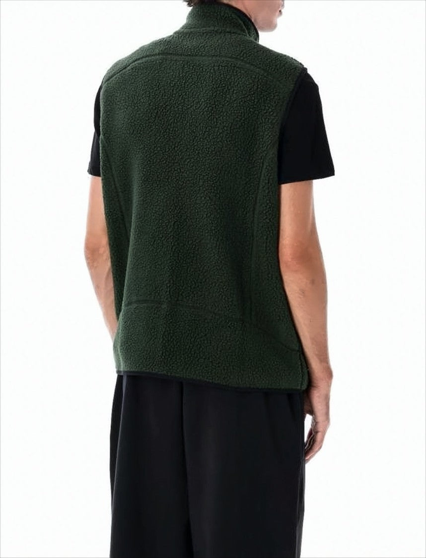 Relaxed-Fit Green Fleece Vest With High Collar