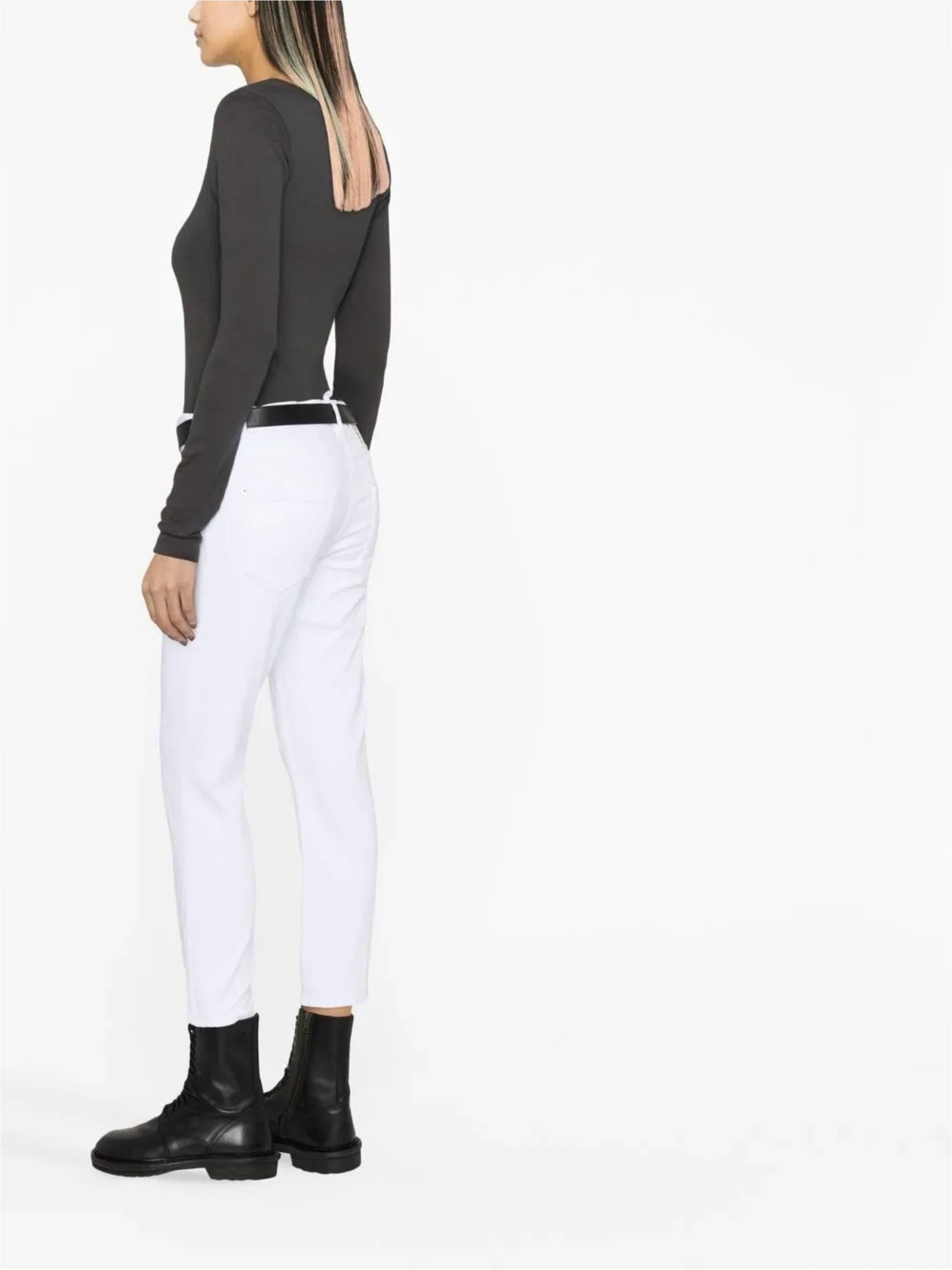 Cropped White Cotton Five-Pocket Pants
